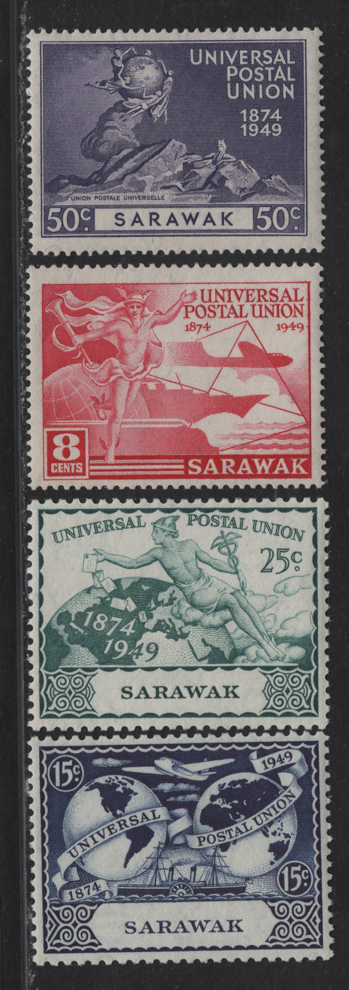 Lot 141 Sarawak (C) SG#176-179 8c - 50c Carmine - Violet UPU, 1949 UPU Issue, 4 F/VFNH Singles