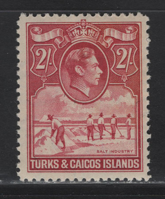 Lot 145 Turks & Caicos Islands (C) SG#203 2/- Deep Rose Carmine King George VI, 1938-1950 KGVI Definitive Issue, A VFOG Single