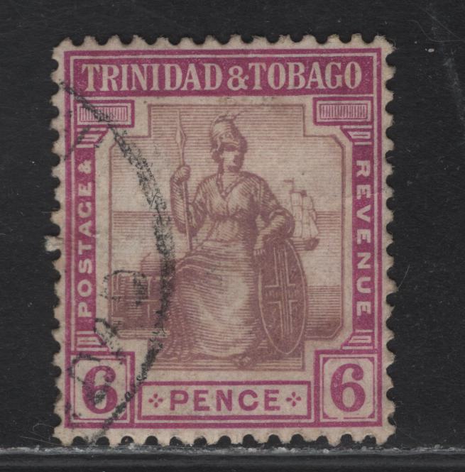Lot 162 Trinidad & Tobago SG#212 6d Dull & Bright Purple Britannia, 1921-1922 Britannia Keyplates Issue, A Very Fine Used Single, Multiple Script CA Wmk