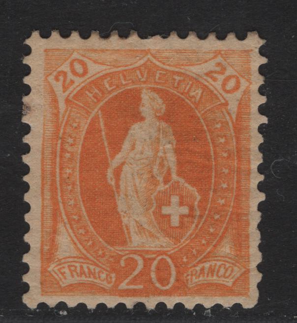 Lot 17 Switzerland SC#82 20c Orange Standing Helvetia, 1882-1904 Standing Helvetia Issue, A FOG Single, Perf 11.75, Wmk Type 1, One Creased Perforation Tip At Top.".