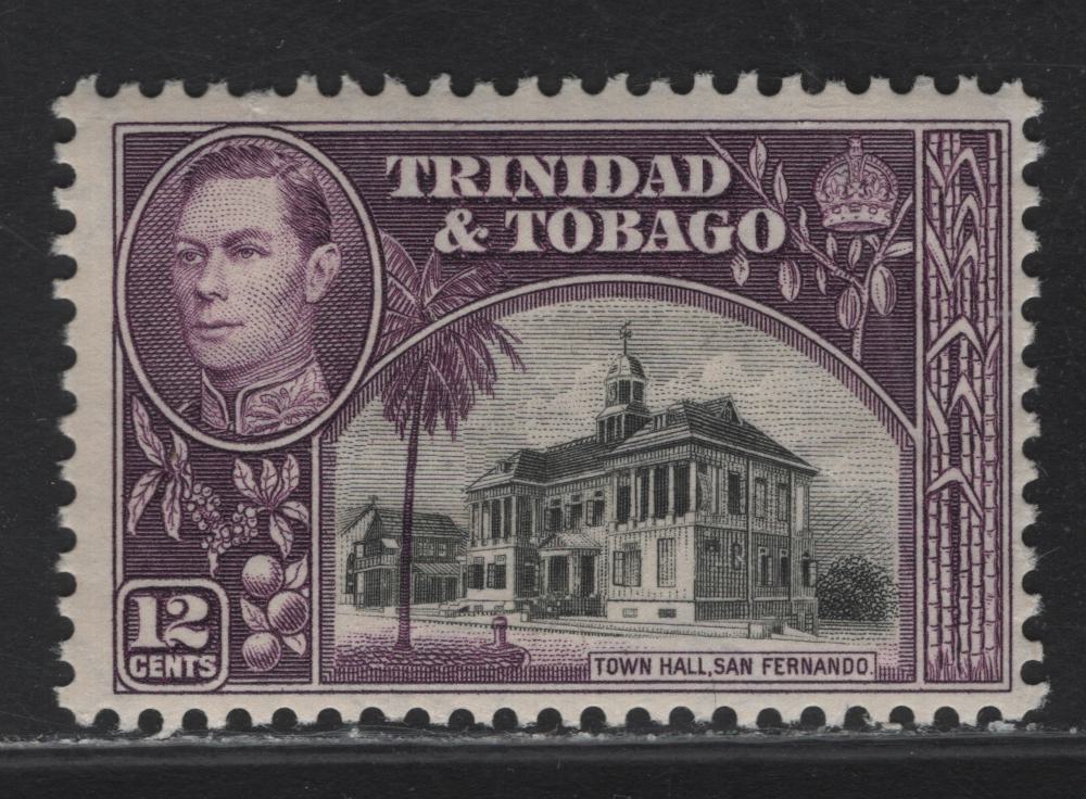 Lot 172 Trinidad & Tobago (C) SG#252 12c Black & Purple King George VI, 1938-1944 KGVI Pictorial Issue, A FOG Single, 1938 Printing, Streaky Gum That Has Some Minor Toning, Some Minor Gum Toning.