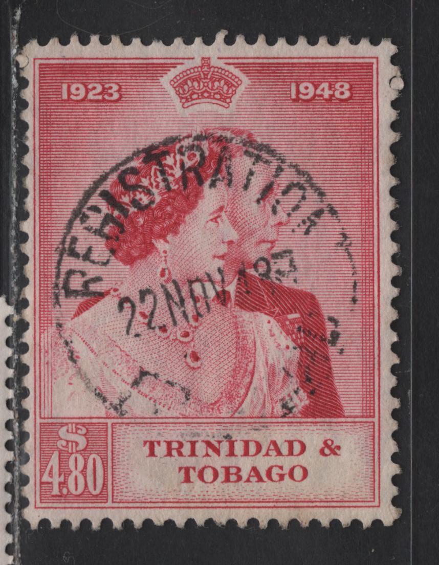 Lot 173 Trinidad & Tobago (C) SG#260 $4.80 Carmine King George VI & Queen Elizabeth, 1948 Silver Wedding Issue, A Very Fine Used Single