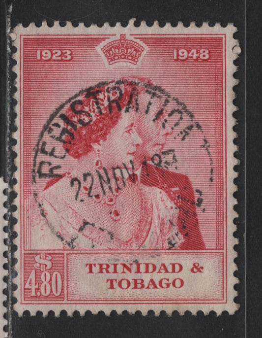 Lot 173 Trinidad & Tobago (C) SG#260 $4.80 Carmine King George VI & Queen Elizabeth, 1948 Silver Wedding Issue, A Very Fine Used Single