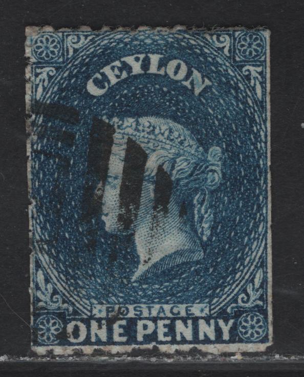 Lot 188 Ceylon (C) SG#63b 1c Deep Blue Queen Victoria, 1867-1870 Courbould Heads Issue, A Fine Used Single, Crown CC Wmk, Rough Perf 12.5