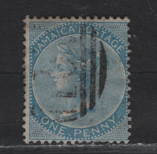 Lot 30 Jamaica (C) SG#1 1d Pale Blue Queen Victoria, 1860 Queen Victoria Keyplate Issue, A Fine Used Single, Pineapple Wmk