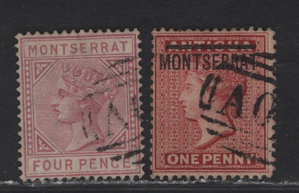 Lot 51 Montserrat (C) SG#8c, 12 1d - 4d Rose Red - Mauve Queen Victoria, 1884-1885 Queen Victoria Keyplate & Courbould Head Issue, 2 Fine/Very Fine Used Singles, Crown CA Wmk