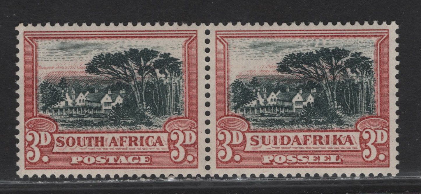 Lot 55 South Africa SG#45aw 3d Black & Red Pictorial, 1930-1941 First Rotogravure Pictorial Issue, A VFLH Horizontal Pair, Inverted Wmk