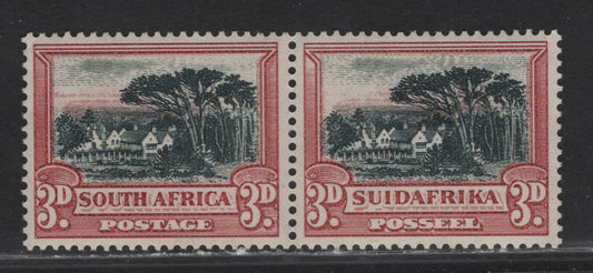 Lot 55 South Africa SG#45aw 3d Black & Red Pictorial, 1930-1941 First Rotogravure Pictorial Issue, A VFLH Horizontal Pair, Inverted Wmk
