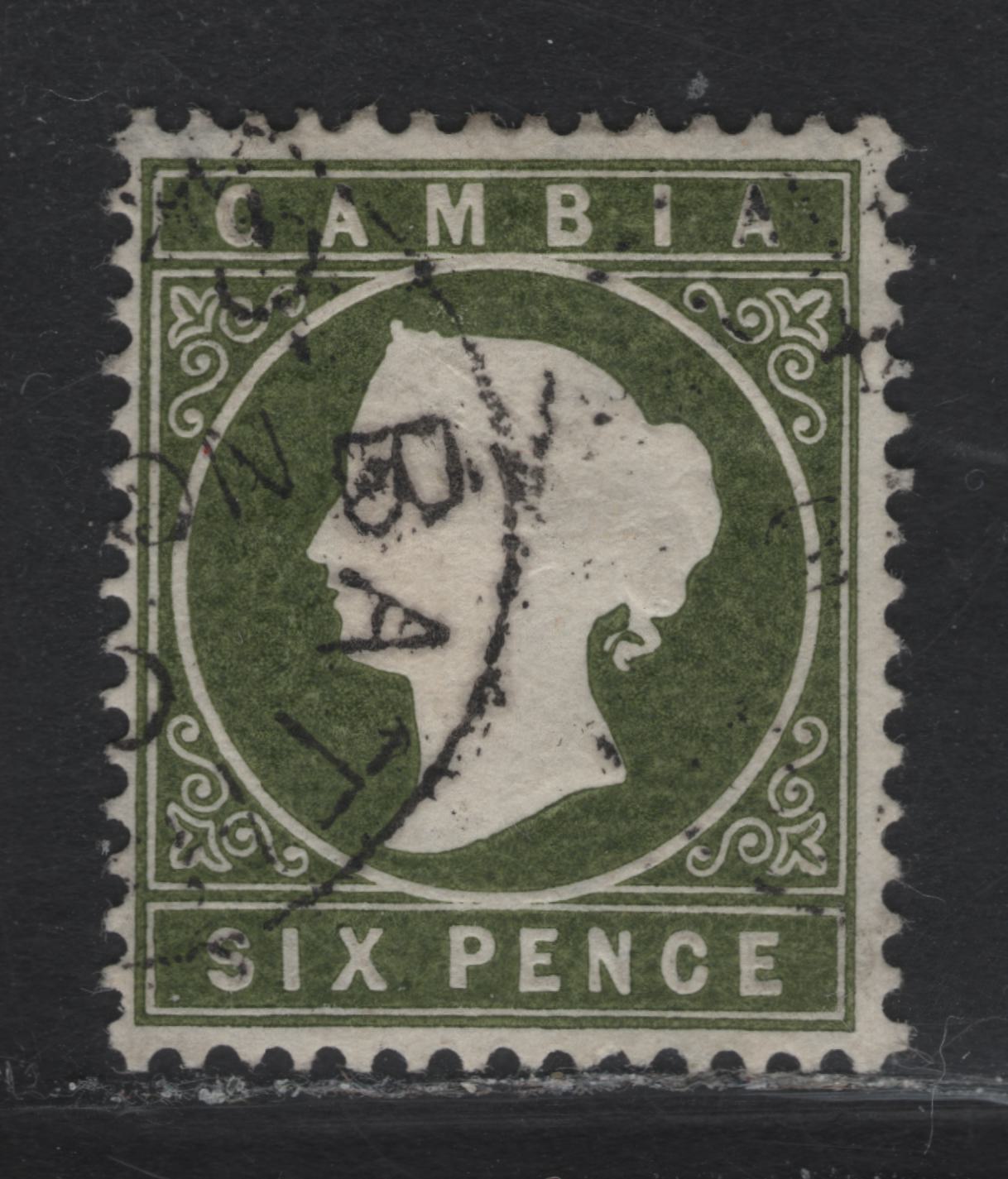 Lot 60 Gambia (C) SG#33 6d Bronze Green Queen Victoria, 1886-1893 Queen Victoria Embossed Cameo Issue, A Fine Used Single