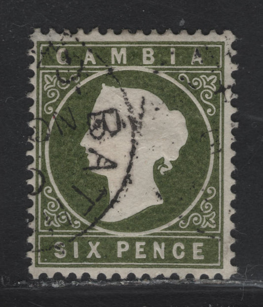 Lot 60 Gambia (C) SG#33 6d Bronze Green Queen Victoria, 1886-1893 Queen Victoria Embossed Cameo Issue, A Fine Used Single