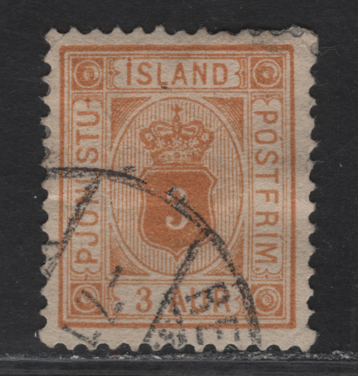 Lot 69 Iceland (C) SC#O10 3a - 10c Yellow Arms, 1896-1900 Arms Official Issue, A Very Fine Used Single, Perf 13