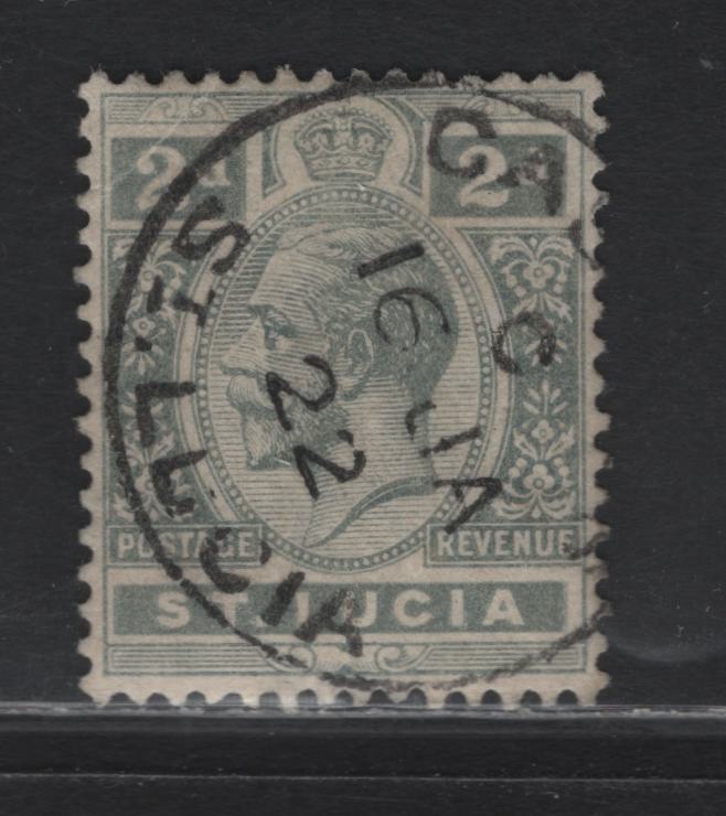 Lot 88 St Lucia (C) SG#80a 2d Slate Gray King George V, 1912-1921 KGV Imperium Keyplate Issue, A Fine Used Single, Multiple Crown CA Wmk, Light Corner Crease, SON January 16 1922 Castries Cancel.