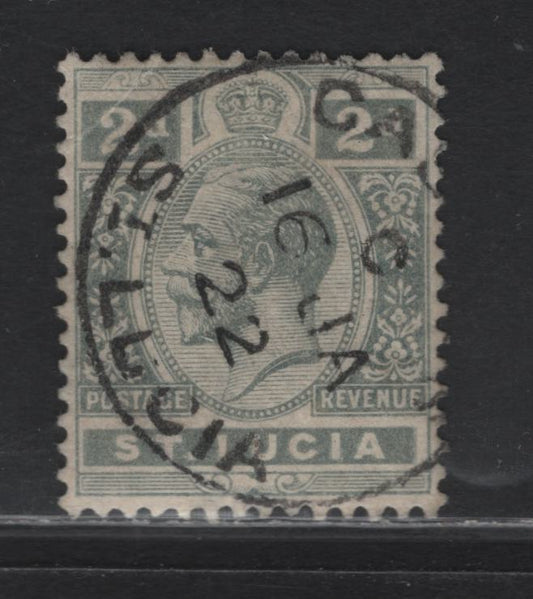 Lot 88 St Lucia (C) SG#80a 2d Slate Gray King George V, 1912-1921 KGV Imperium Keyplate Issue, A Fine Used Single, Multiple Crown CA Wmk, Light Corner Crease, SON January 16 1922 Castries Cancel.