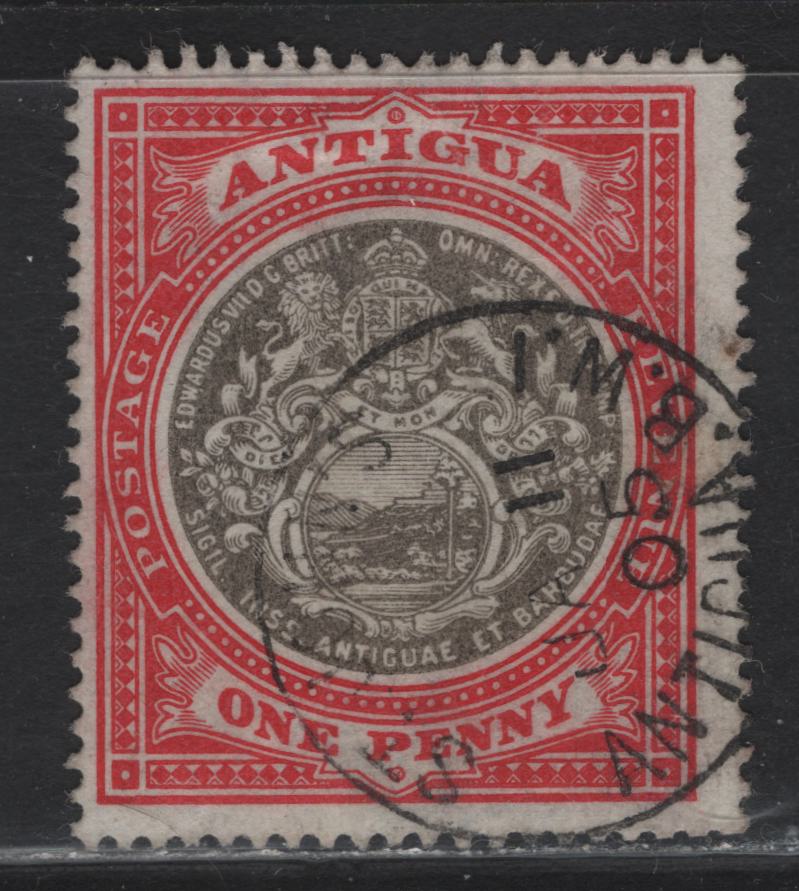 Lot 104 Antigua (C) SG#32 1d Gray & Rose Red Arms, 1903-1907 Arms Keyplates Issue, A Fine Used Single, Crown CC Wmk, SON January 11th 1905 St. John's Antigua BWI CDS Cancel