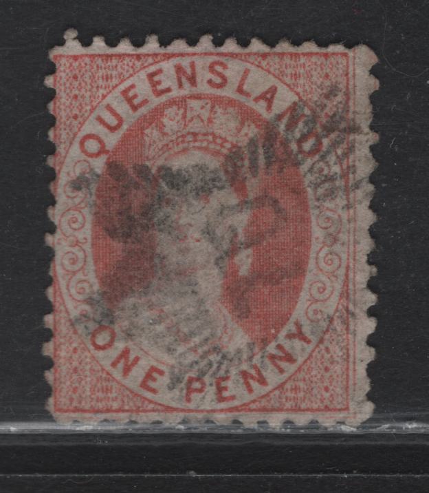 Lot 111 Australia - Queensland (C) SG#96 1d Rose Red Queen Victoria, 1868-1878 Chalon Heads Issue, A Fine Used Single, Scarce QL Inside Star Cancel, Small Crown Over Q (Wmk 5), Perf 12.