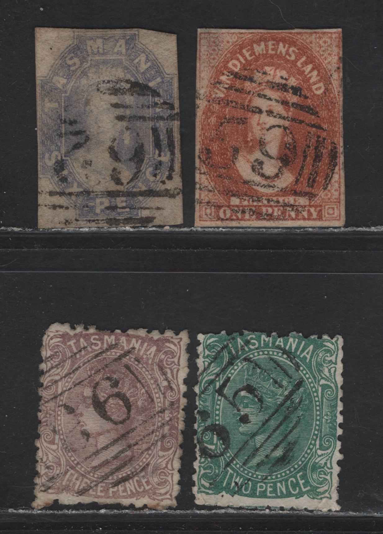 Lot 117 Australia - Tasmania (C) SG#27, 44, 146d, 145 1d - 6d Orange Brown - Violet Queen Victoria, 1871-1878 Sideface & Chalon Head Issues, 4 Good/Very Good/Fine Used Singles, Barrel Numeral Cancels 62, 65 & 93