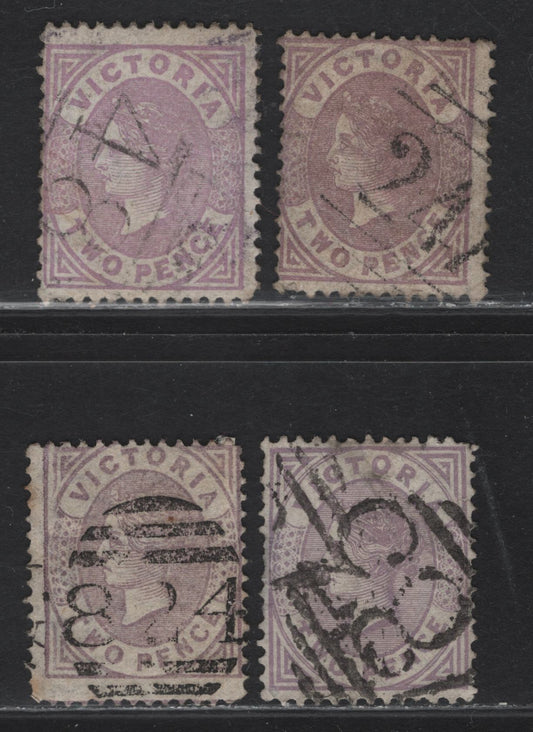 Lot 126 Australia - Victoria (C) SG#178d, 183b, 178a & 189, 1873-1880 Queen Victoria Issues, 4 Very Good/Fine/Very Fine Used Singles, Barred Numeral Cancels Including #824 (Fitzroy), 48 (Castlemaine), 83 (Gembrook South) & Rare #247 (Rosedale)