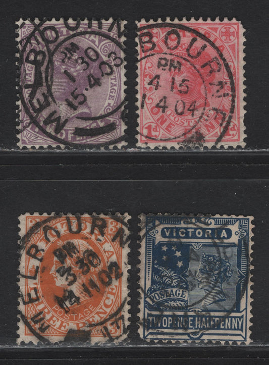 Lot 138 Australia - Victoria (C) SG#385c, 387b, 388a, 389a 1d - 3d Pale Rose Red - Chestnut Queen Victoria, 1901-1910 Queen Victoria Issue, 4 Fine/Very Fine Used Singles, 2 Circle Mebourne Cancles