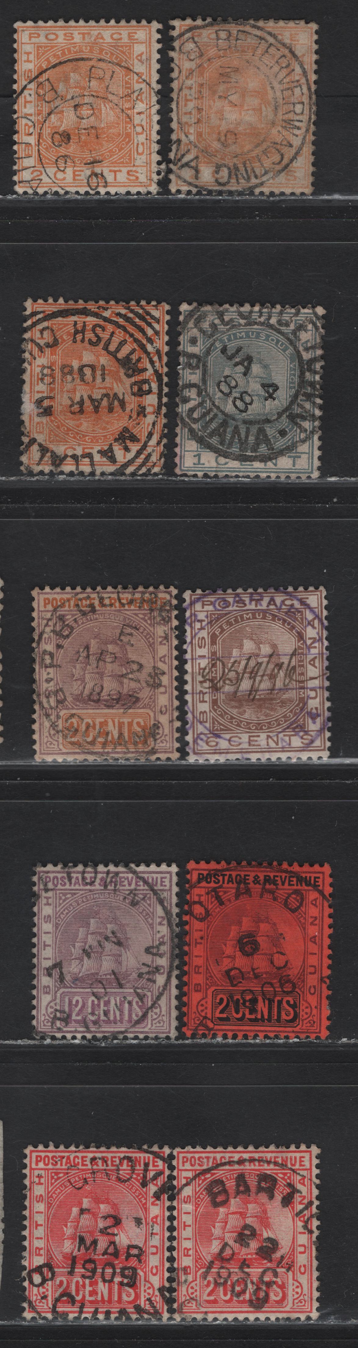 Lot 159 British Guiana (C) SG#170, 171, 194, 200a, 173, 241a, 253, 1882-1910 Badge of the Colony Issue, 10 Very Good/Very Fine Used Singles, SON CDS & Squared Circle Town Cancels & 1 Revenue Cancel, Crown CA & Multiple Crown Ca Wmks