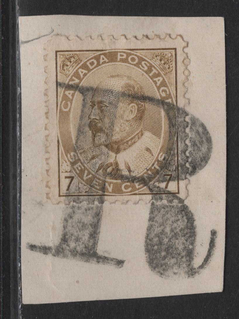 Lot 163 Canada (C) SG#92 7c Straw King Edward VII, 1903-1911 King Edward VII Issue, A Very Fine Used On Piece Single, Fance Large 'R' Registered Cancel