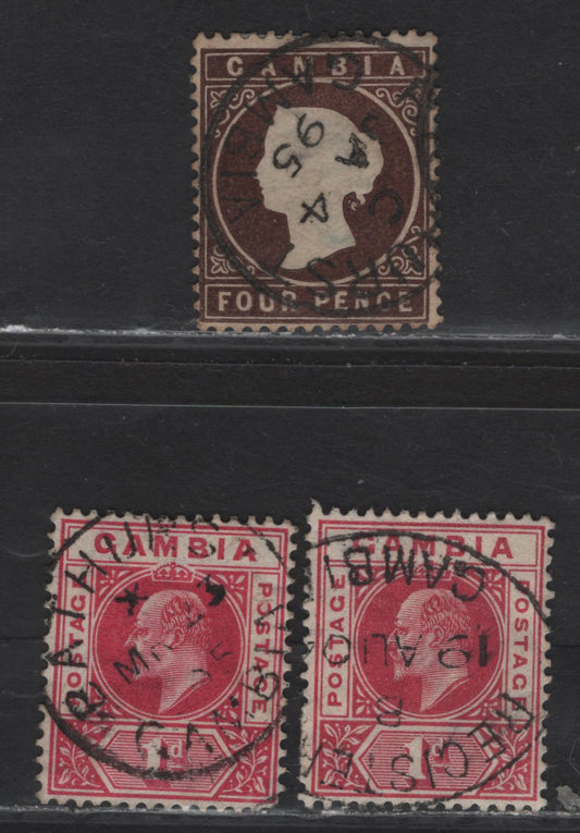 Lot 175 Gambia (C)   1886-1906 Cameo - King Edward VII Issues, 3 Fine/Very Fine Used Singles, Bathurst & Registered Cancels, Multiple Crown CA Wmk