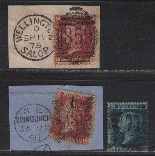 Lot 179 Great Britain (C)  1864-1879 Queen Victoria Issue, 3 Ungraded Used Singles, Edinburgh Sunburst, Wellington Duplex & London District #77 Cancels
