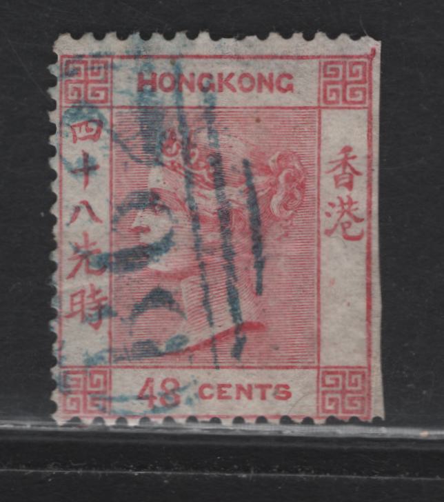 Lot 187 Hong Kong (C) SG#6 48c Rose Queen Victoria, 1862-1863 Keyplate Issue, A Very Good Used Single, B62 Barred Numeral Cancellation, Unwatermarked, Clipped Wing Margin At Right & Light Horizontal Crease.