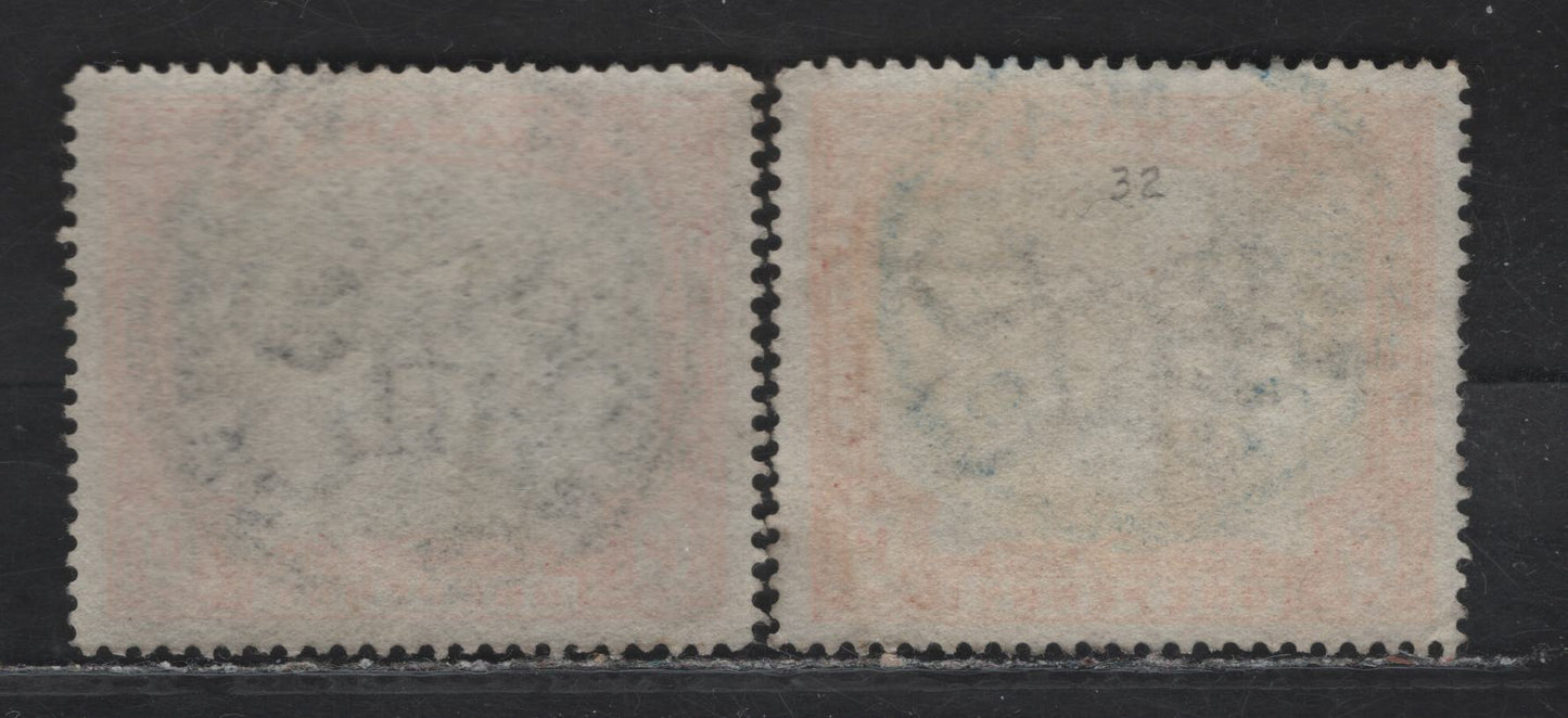 Jamaica (C)  1d Slate Black & Red, 1900 Llandovery Falls Issue, 2 VF Used Singles On Both White And Bluish Paper Having A 50XL Kingston CDS Dated Aug.7, 1906 & Bluish Paper W/ Blue Montego Bay CDS