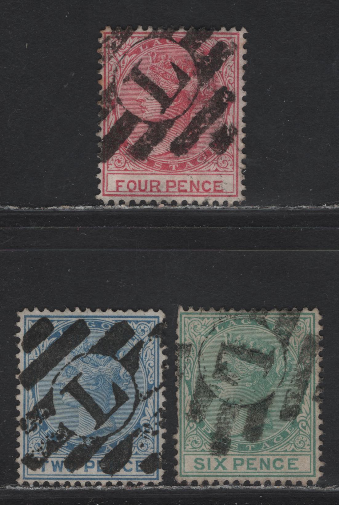 Lot 207 Lagos (C)  L' Barred Obliterators For Lagos On, 1876-1879 Issue Wmk Crown CC, Perf 14, 3 F&VF Used Singles SG# 11,14-15. These Are Much Less Common On This Issue As Barred Obliterators Replaced Them Early In 1876
