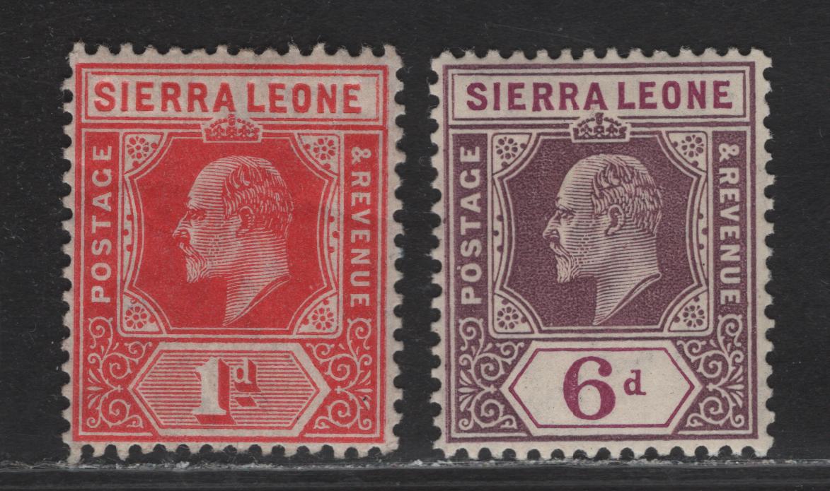 Lot 21 Sierra Leone (C) SG#94, 100a 1d - 6d Red - Dull Purple & Bright Purple King Edward VII, 1907-1912 King Edward VII Imperium Keyplates Issue, 2 VFOG Singles, Multiple Crown CA Wmk