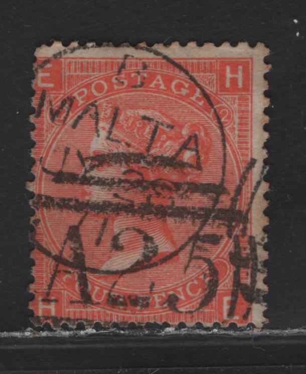 Lot 214 Malta - GB Used In Malta (C) SG#Z49 4d Vermilion, 1865-1873 Queen Victoria Surface Printed Issue Of Great Britain, A VG Used Single Plate 12, With A25 And Malta CDS Cancel