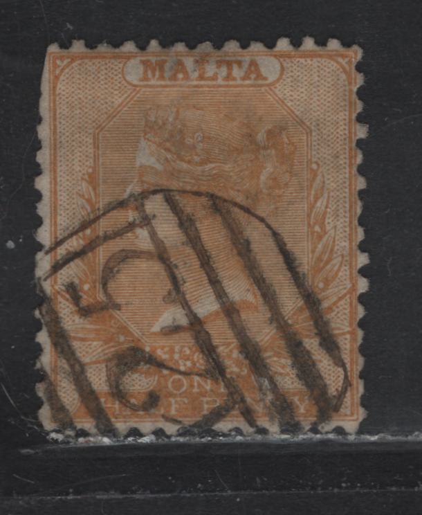 Lot 217 Malta (C) SG#15 1/2d Yellow Orange, 1871 Queen Victoria Keyplate Issue, Wmk Crown CC, A Fine Used Single