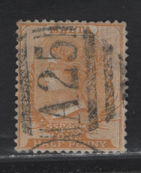 Malta (C) SG#18 1/2d Orange Yellow, 1882-1884 Queen Victoria Keyplates Issue, Wmk Crown CA, A Fine Used Single With Crisp Strike Of A25 Barred Numeral Cancel