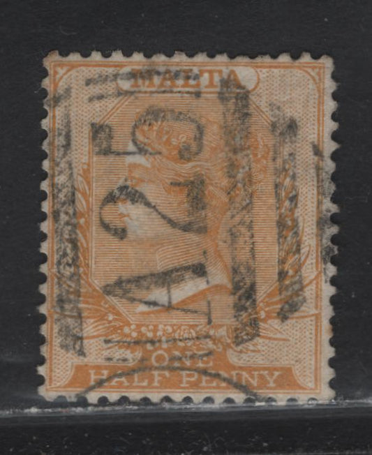 Malta (C) SG#18 1/2d Orange Yellow, 1882-1884 Queen Victoria Keyplates Issue, Wmk Crown CA, A Fine Used Single With Crisp Strike Of A25 Barred Numeral Cancel