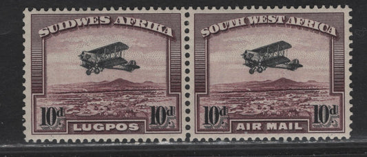 Lot 22 South West Africa SG#87 10d Black & Brown Purple Airplane, 1931 Pictorial Issue, A VFOG Pair
