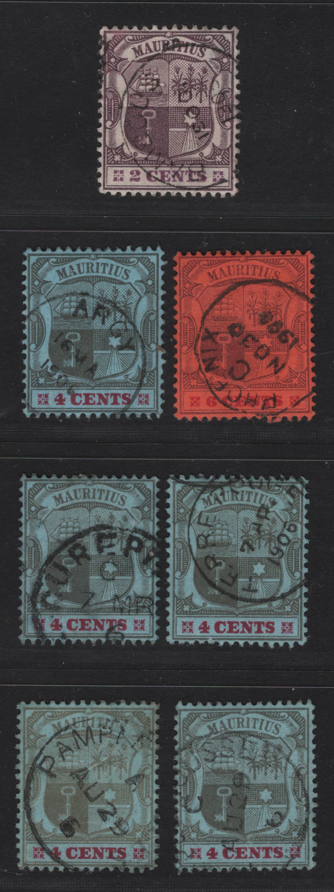 Lot 252 Mauritius (C) SG#165, 167-168, 1904-1907 Arms Issue, 7 Very Fine Used Singles, Small Town Cancels Include Argy, Phoenix, Curpipe, Pamplemousses, Terre Rouge And Bambous.", Most Rated As Scarce