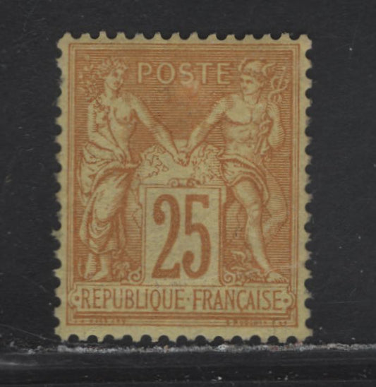Lot 26 France SC#99 25c Yellow on Straw Peace & Commerce, 1879-1890 Peace & Commerce Issue, A Very Fine Regummed Single, Expertly Regummed