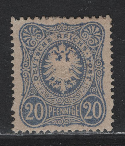 Lot 29 Germany SC#32 20pf Ultramarine Arms, 1875-1877 Embossed Arms Issue, A VFOG Single, Final E of Pfenninge, VF Mint Example with a Clear 2019 Sismondo Cert, Tiny Creased Corner Perf at UL.