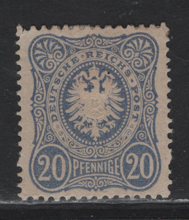 Germany SC#32 20pf Ultramarine Arms, 1875-1877 Embossed Arms Issue, A VFOG Single, Final E of Pfenninge, VF Mint Example with a Clear 2019 Sismondo Cert, Tiny Creased Corner Perf at UL.