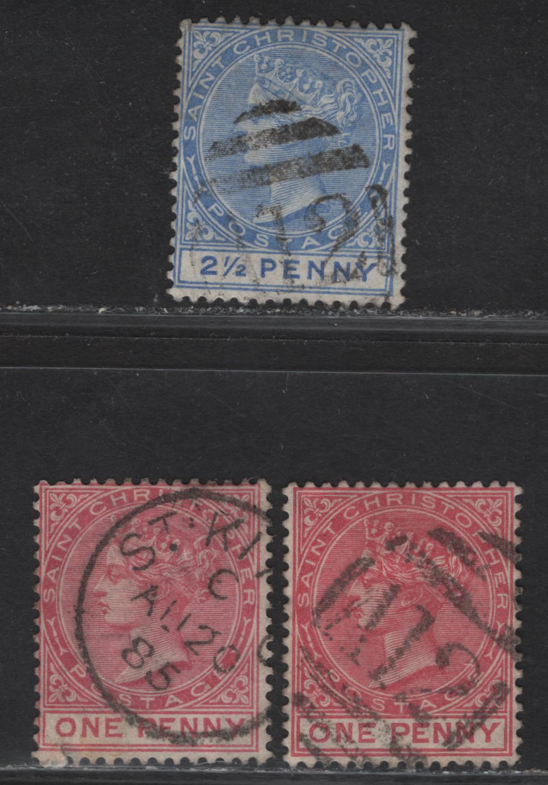 Lot 298 St. Christopher (C) 1882-1890 Queen Victoria Keyplates - A Group Of CDS & Barred Numeral Cancels