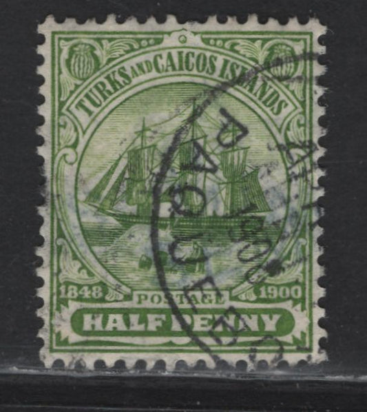Lot 315 Turks & Caicos Islands (C) SG#101  1/2d Green 1900-1904 Badge Of The Islands Issue With April 1900 Paquebot Cancel