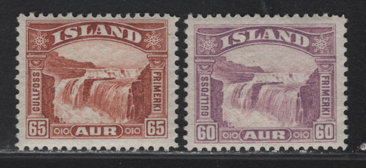 Lot 36 Iceland SC#173-174 60a - 65a Red Lilac - Red Brown Gullfoss Falls, 1931-1932 Gullfoss Falls Issue, 2 VFOG Singles