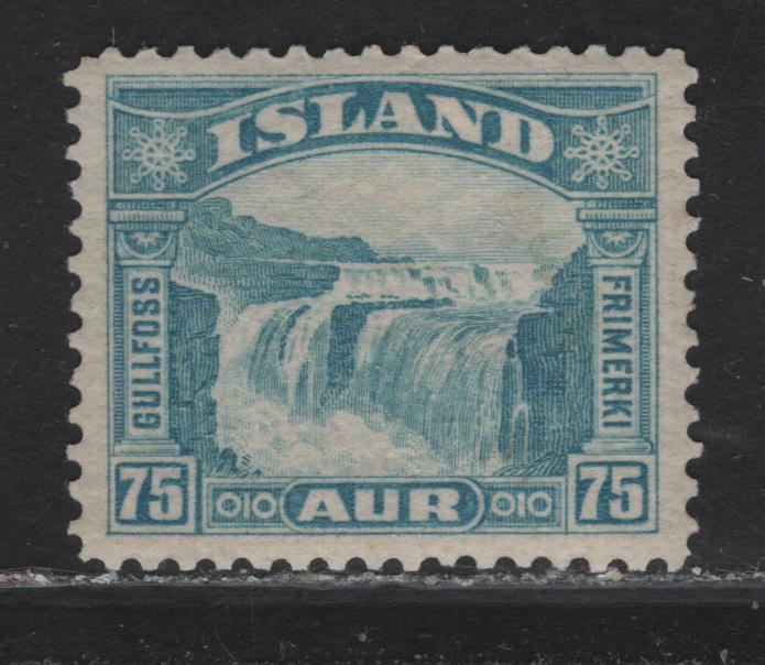 Lot 37 Iceland SC#175 75a Greenish Blue Gullfoss Falls, 1931-1932 Gullfoss Falls Issue, A VFOG Single, Light Gum Bend