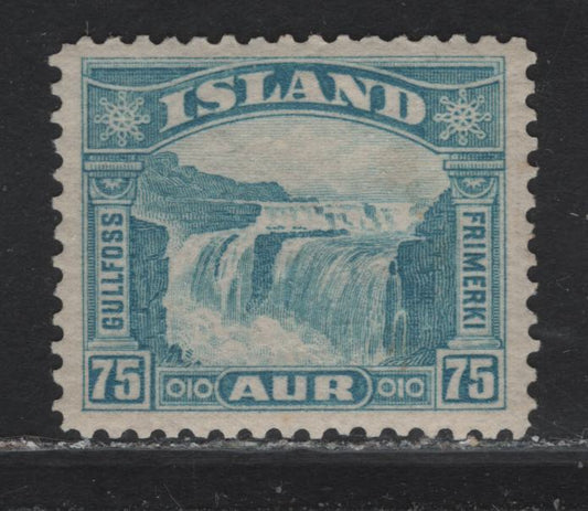 Lot 37 Iceland SC#175 75a Greenish Blue Gullfoss Falls, 1931-1932 Gullfoss Falls Issue, A VFOG Single, Light Gum Bend
