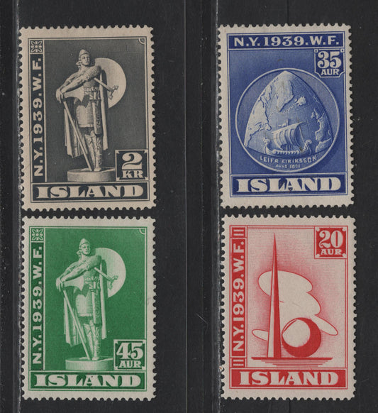 Lot 39 Iceland SC#213-216 20a - 2kr Crimson -DarkGray New York World's Fair, 1939 New York World's Fair Issue, 4 VFOG Singles
