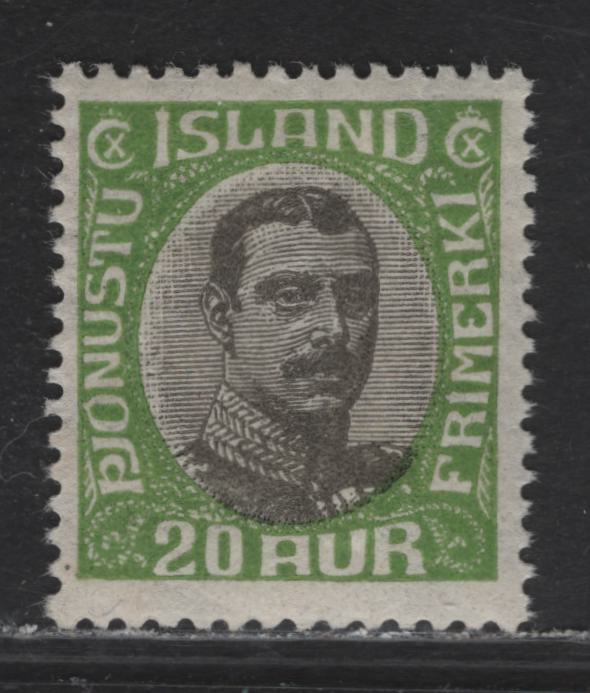 Lot 40 Iceland SC#O45 20a Yellow Green & Gray King Christian X, 1920-1930 King Christian X Official Issue, A VFOG Single