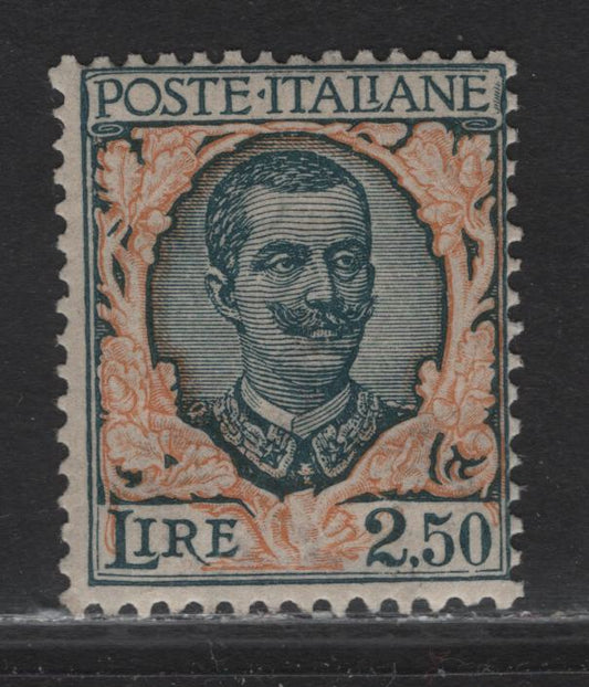 Lot 43 Italy SC#90 2.5l Dark Green & Orange Victor Emmanuel III, 1901-1926 Victor Emmanuel III Keyplate Issue, A FOG Single