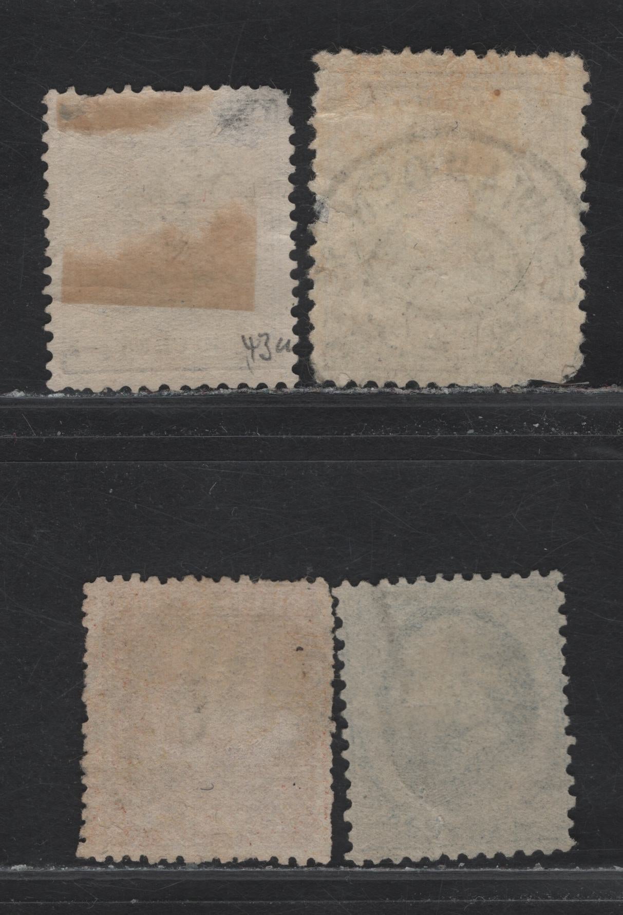 Lot 56 Netherlands SC#4, 9d, 49a, 52 5c - 1g Blue - Brown & Olive Green King William III - Princess Wilhelmina, 1864-1894 King William III - Princess Wilhelmina Keyplates Issues, 4 Ungraded Used Singles, Perf 12.5x12, 13.5x14, 12.5 & 11.5x11
