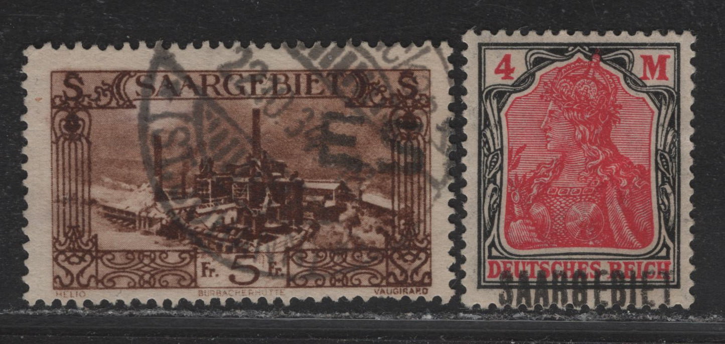 Lot 62 Saar SC#58, 135 4m - 5fr Black & Rose - Deep Brown Germania - Pictorial, 1920-1932 Germania - Pictorial Issues, 2 Fine/Very Fine Used Singles