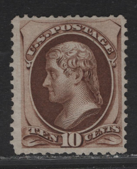Lot 77 United States SC#161 10c Brown Jefferson, 1873 Large Banknote Issue, A Fine Unused Single, Continental Bank Note Printing, Secret Marks